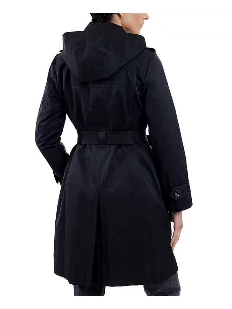 LONDON FOG Women's Black Double Breasted Belted Trench Coat Jacket
