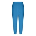 thumbnail image 4 of Linen Capris Pants for Women,High Elastic Waisted Drawstring Crop Trouser,Straight Wide Leg Cropped Pant with Pockets Dark Blue XXL, 4 of 5