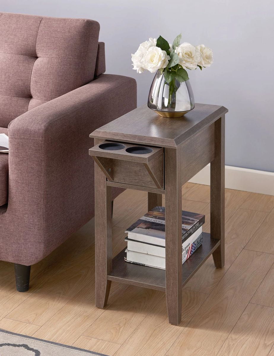FC Design End Table with Two Cup Holder, One Drawer, and One Shelf in