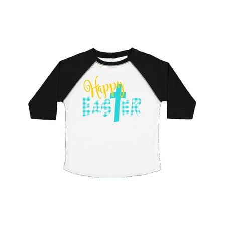 

Inktastic Happy Easter with Cross in Teal Plaid Gift Toddler Boy or Toddler Girl T-Shirt