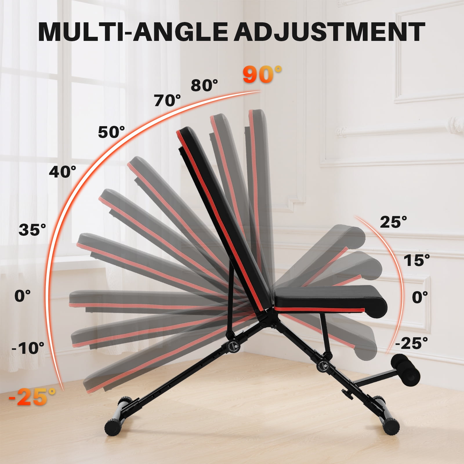 Simenmax Adjustable Weight Bench for Home Gym, 9-Position Incline/Decline, Foldable, Heavy Duty Workout Bench for Full Body Training (Chest, Legs, Abs, Dumbbell Exercises)
