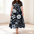 thumbnail image 2 of LWavelet Women's Plus Size Ditsy Floral Maxi Dress Short Sleeve Tie Waist Casual Cute Dress with Pockets Purple 5XL, 2 of 7