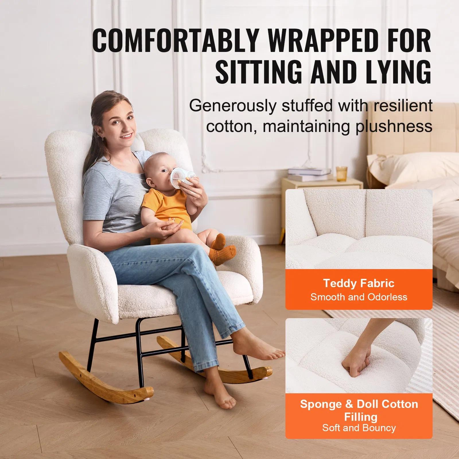 Rocking Chair Nursery, Glider Rocking Chair with Soft Seat and High Backrest, 250 lbs Weight Capacity Teddy Fabric, Upholstered Glider Rocker Chair for Nursery, Bedroom, Living Room