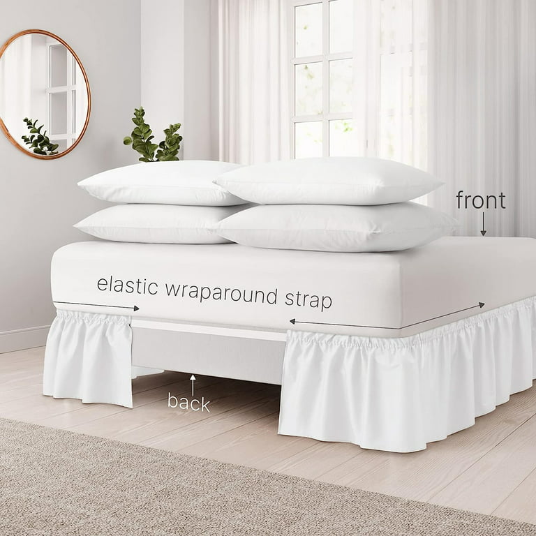 NEWEEN Wrap Around Bed Skirts for Queen Beds 15 Inches Drop, White