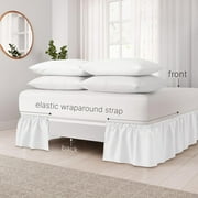Elastic Wrap Around Bed Skirt Dust Ruffle Smooth Soft Bed Frame Cover 15-inch Drop (Twin, White)