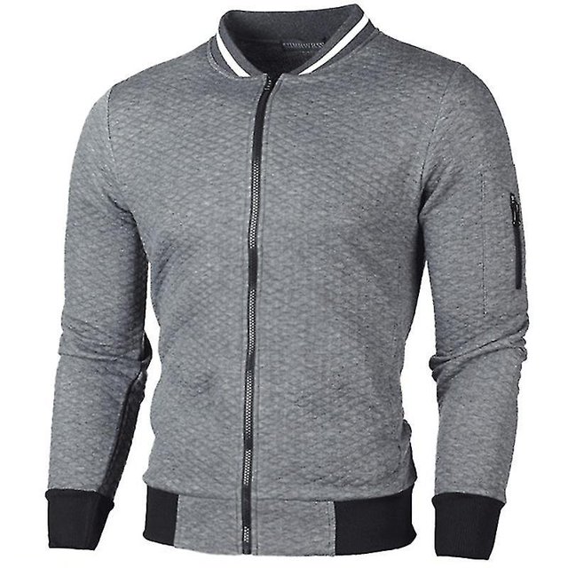 Hombres Rejilla Zip Up Jumper Cardigan Abrigo Invierno Casual Bomber Chaqueta Tops Outwear