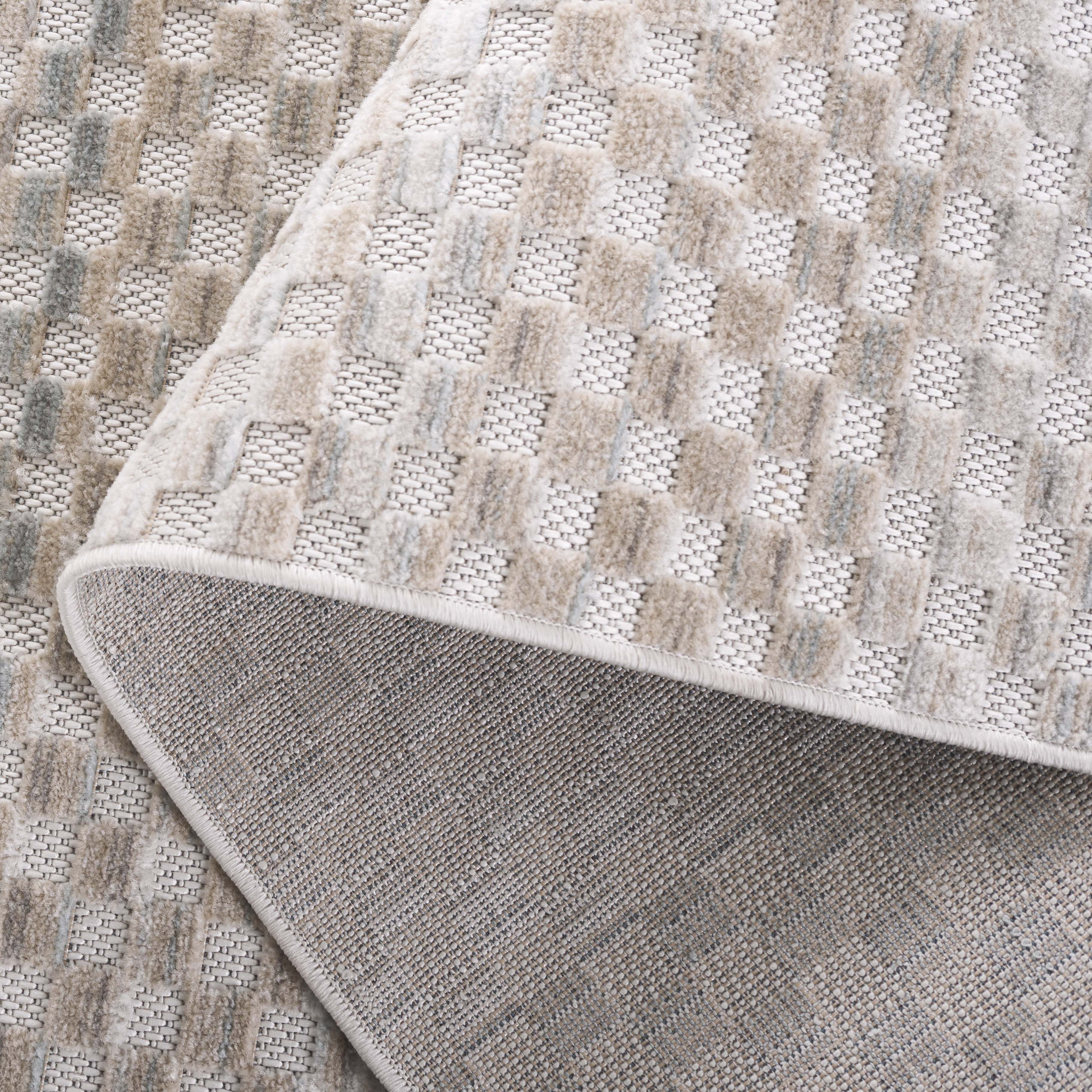 SAFAVIEH Stella Chauncey Geometric Indoor/Outdoor Area Rug, Beige/Blue, 6'7" x 6'7" Round