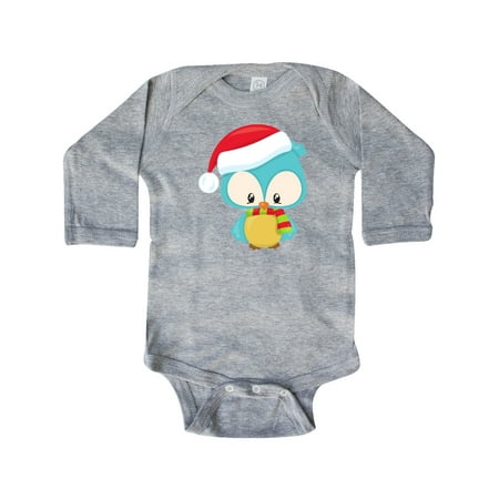 

Inktastic Christmas Owl Owl With Santa Hat And Scarf Gift Baby Boy or Baby Girl Long Sleeve Bodysuit