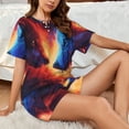 thumbnail image 4 of Sikiie Red And Blue Fire Wolf Womens Pajama Sets Short Sleeve Top With Pants Sleepwear 2 Piece Lounge SetXX-Large, 4 of 6