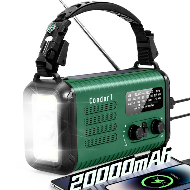 Radio de manivela de emergencia IronSnow Condor 1 de 20000 mAh con energía solar