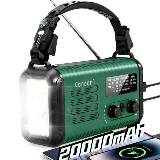 Radio de manivela de emergencia IronSnow Condor 1 de 20000 mAh con energía solar