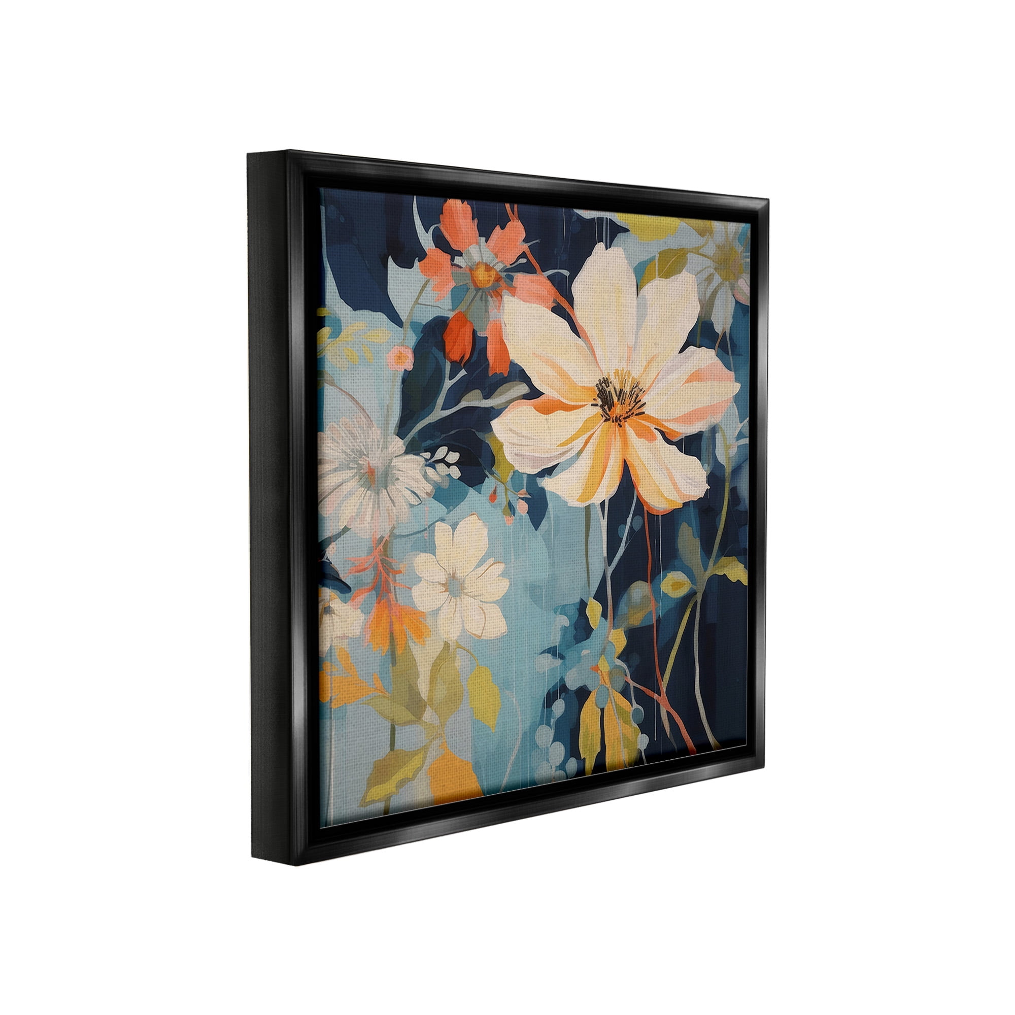 Stupell Industries Varied Flowers Pattern Botanical & Floral Painting Black Floater Framed Canvas Art Print Wall Art, 18 x 18