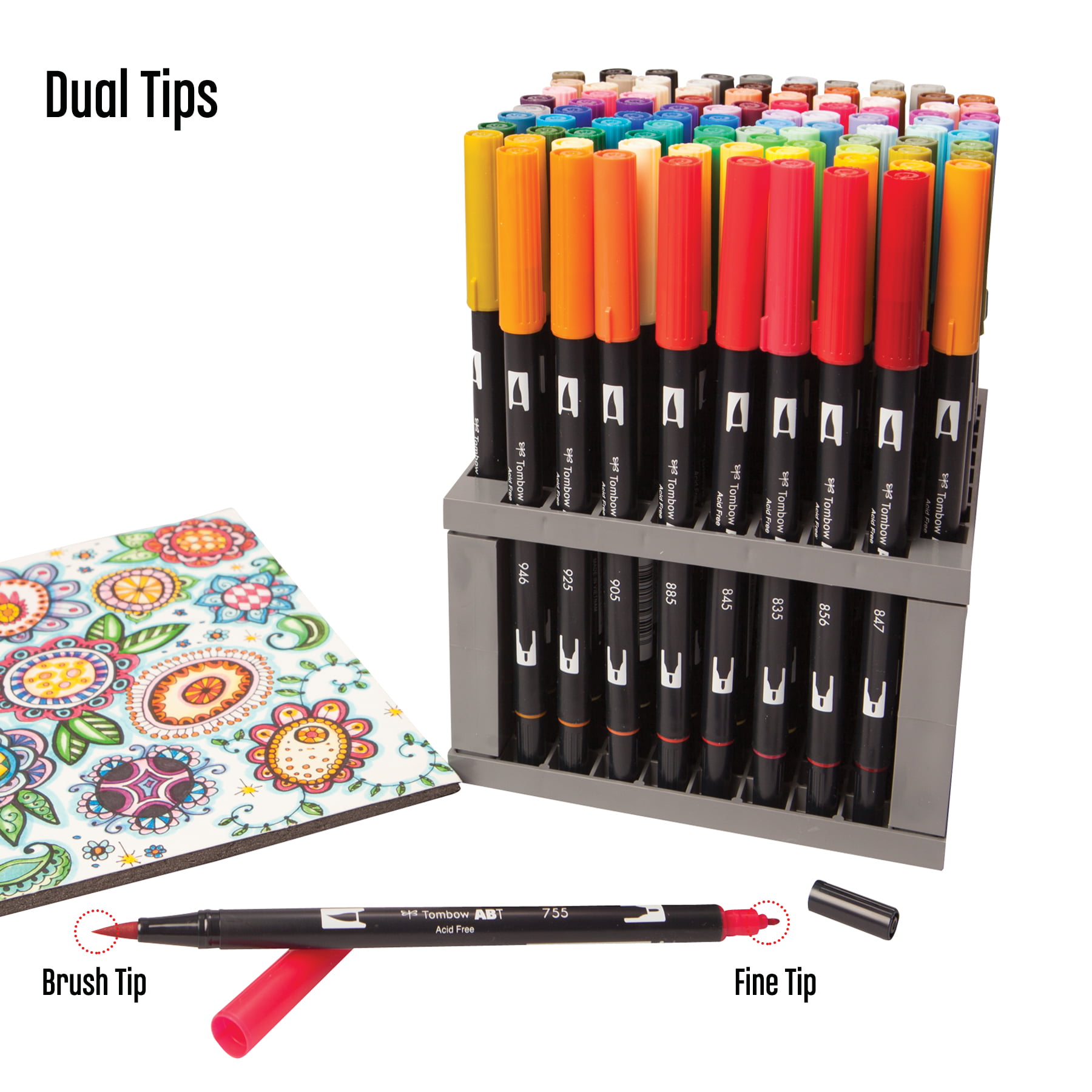 Tombow 56149 Dual Brush Pen Art Markers, 96 Color Set with Desk Stand.  Blendable, Brush and Fine Tip Markers with Stand