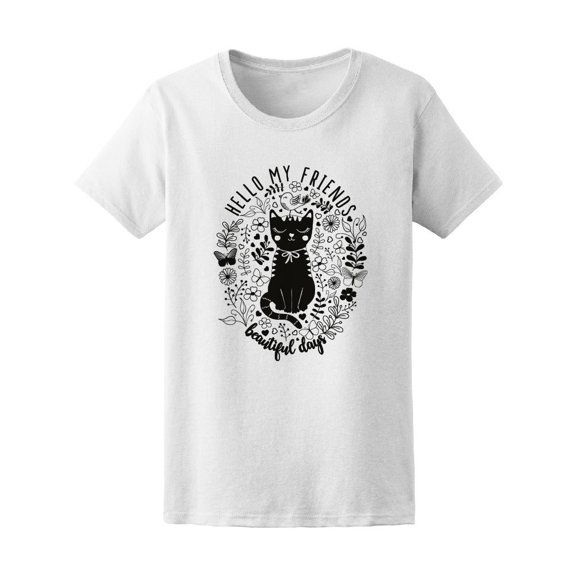 Hello My Friends Beautiful Cat Tee Women's -Image by Shutterstock