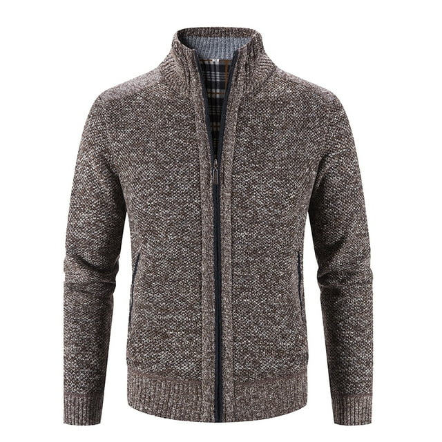 Men's Winter Jacket Long Sleeve Velvet High Neck Thick Warm Cardigan Sweater Coat Fashion Outerwear