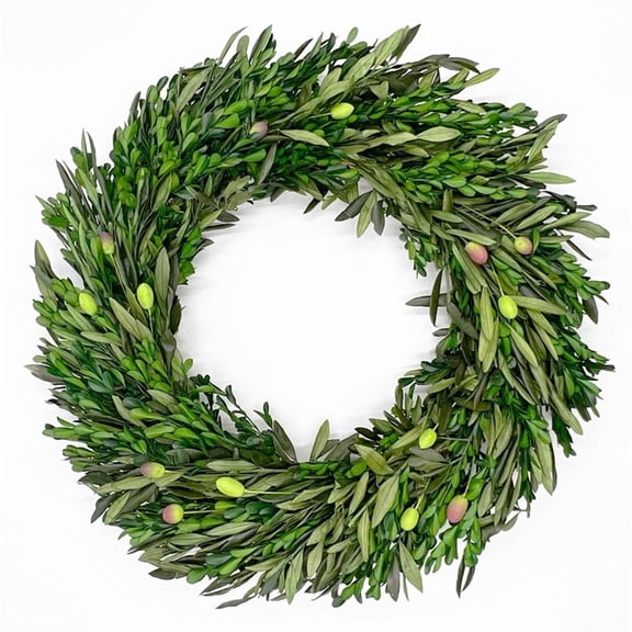 Maklaine Preserved Decorative Real Boxwood Leaf and Olive Leaf Wreath 21 Inch