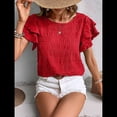 thumbnail image 4 of Camisas de Verano para Mujer, con Volantes, Corta, Cuello Redondo, con Textura, Elegantes Blusas de Negocios para Mujer, Elegantes e Informales Rojo XL, 4 of 9