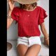 thumbnail image 4 of Camisas de Verano para Mujer, con Volantes, Corta, Cuello Redondo, con Textura, Elegantes Blusas de Negocios para Mujer, Elegantes e Informales Rojo XL, 4 of 9