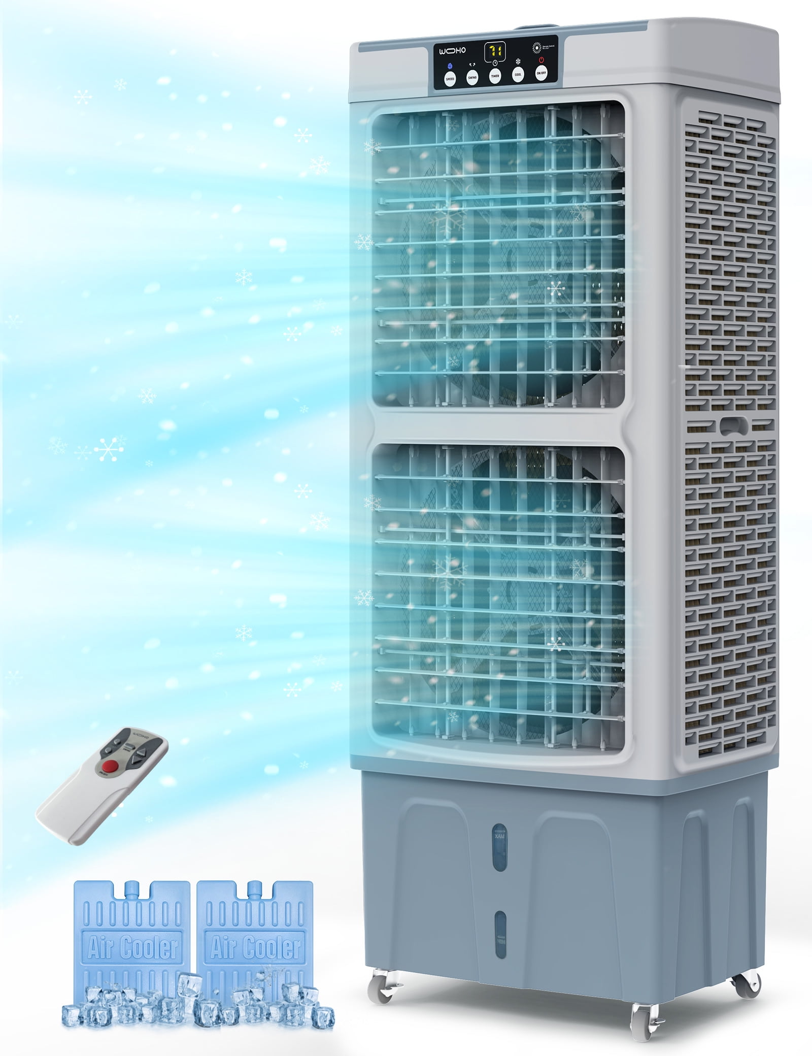 Zelngo 3-in-1 Evaporative Air Cooler, 5000 CFM Swamp Cooler with Remote, Portable Water Cooling Fan with Scroll Casters