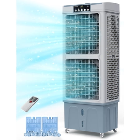 Wooohoo 3-in-1 Evaporative Air Cooler, 5000 CFM Swamp Cooler with Remote, Portable Water Cooling Fan with Scroll Casters