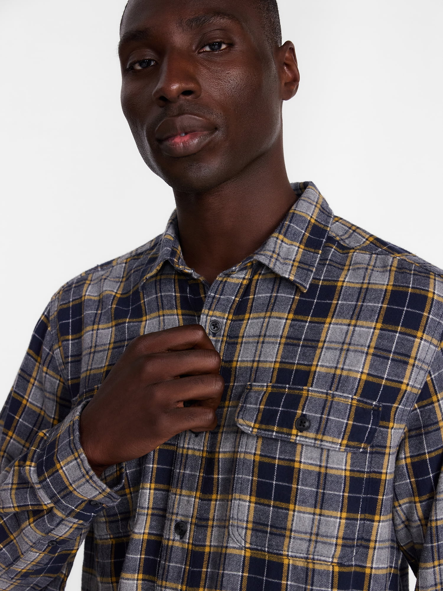 George Men's and Big Men's 100% Cotton Double Pocket Flannel Shirt, Sizes XS-3XLT