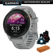 Garmin 010-02641-02 Forerunner 255S GPS Smartwatch, Powder Grey Bundle with Workout Cooling Sport Towel and Deco Essentials Wearable Commuter Front and Rear Safety Light