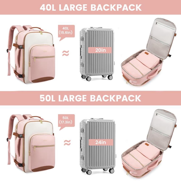 LOVEVOOK Colorblock Carry-On Travel Backpack with 3 Packing Cubes