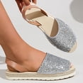 thumbnail image 3 of Rokment Bling Sequin Platform Sandals for Women with Back Strap Bridal Sparkly Leather Peep Toe Espadrilles Chunky Heels Slingback Dressy Summer Shoes Silver Size 5.5, 3 of 6
