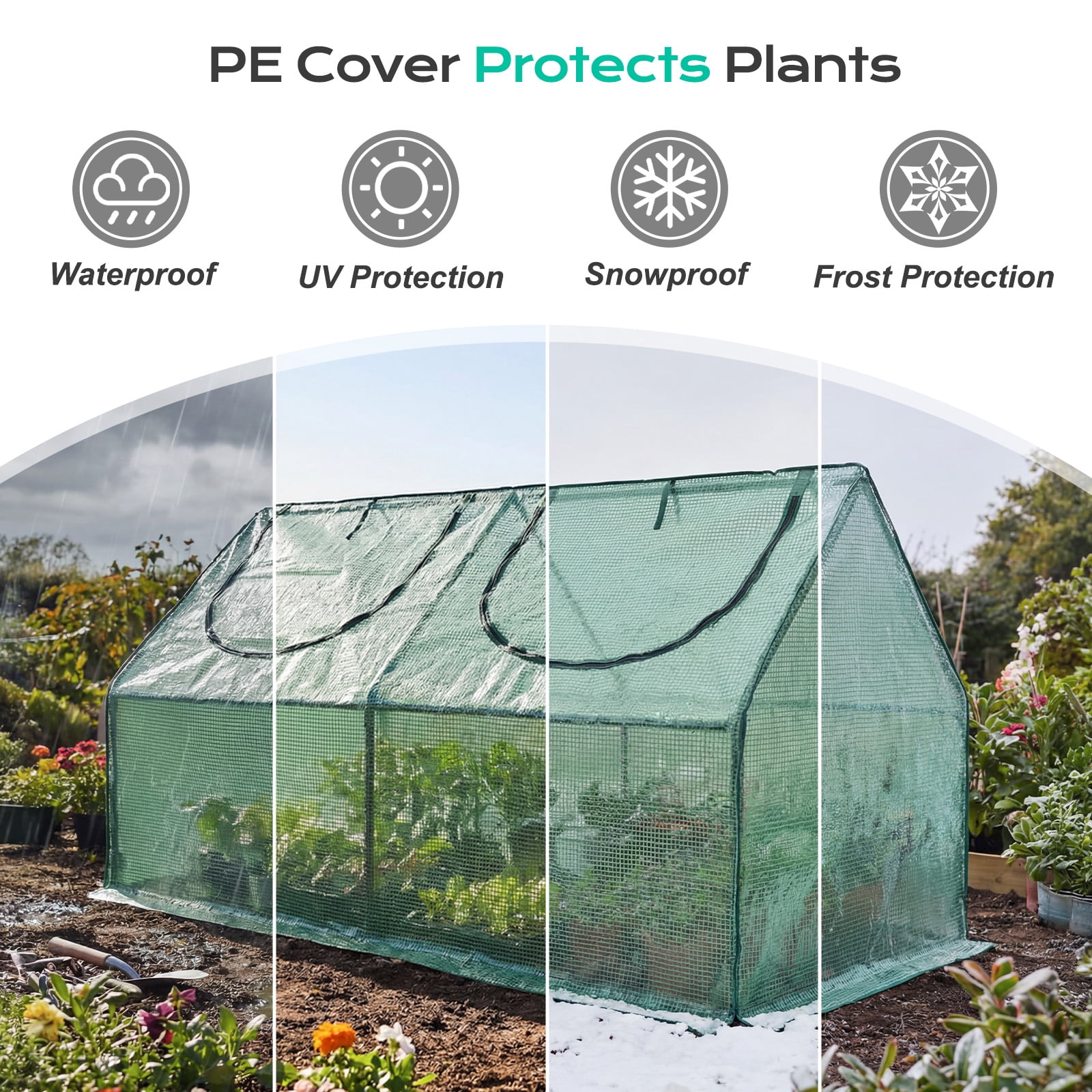 BPS Mini Greenhouse with 2 Zipper Doors, Portable Garden Greenhouse with Roll-up Zipper Doors, UV-Protected for Indoor Outdoor Plants and Herbs, 4'x2'x2', Green