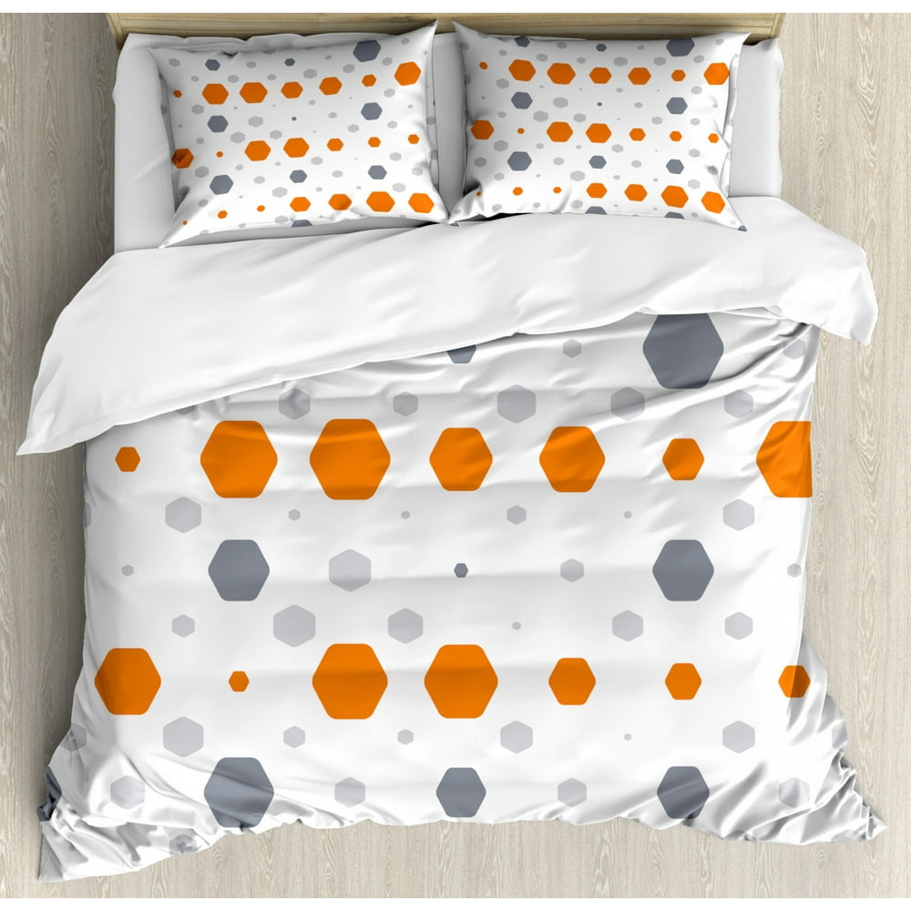 Geometric Duvet Cover Set, Abstract Hexagon Pattern Modern Style