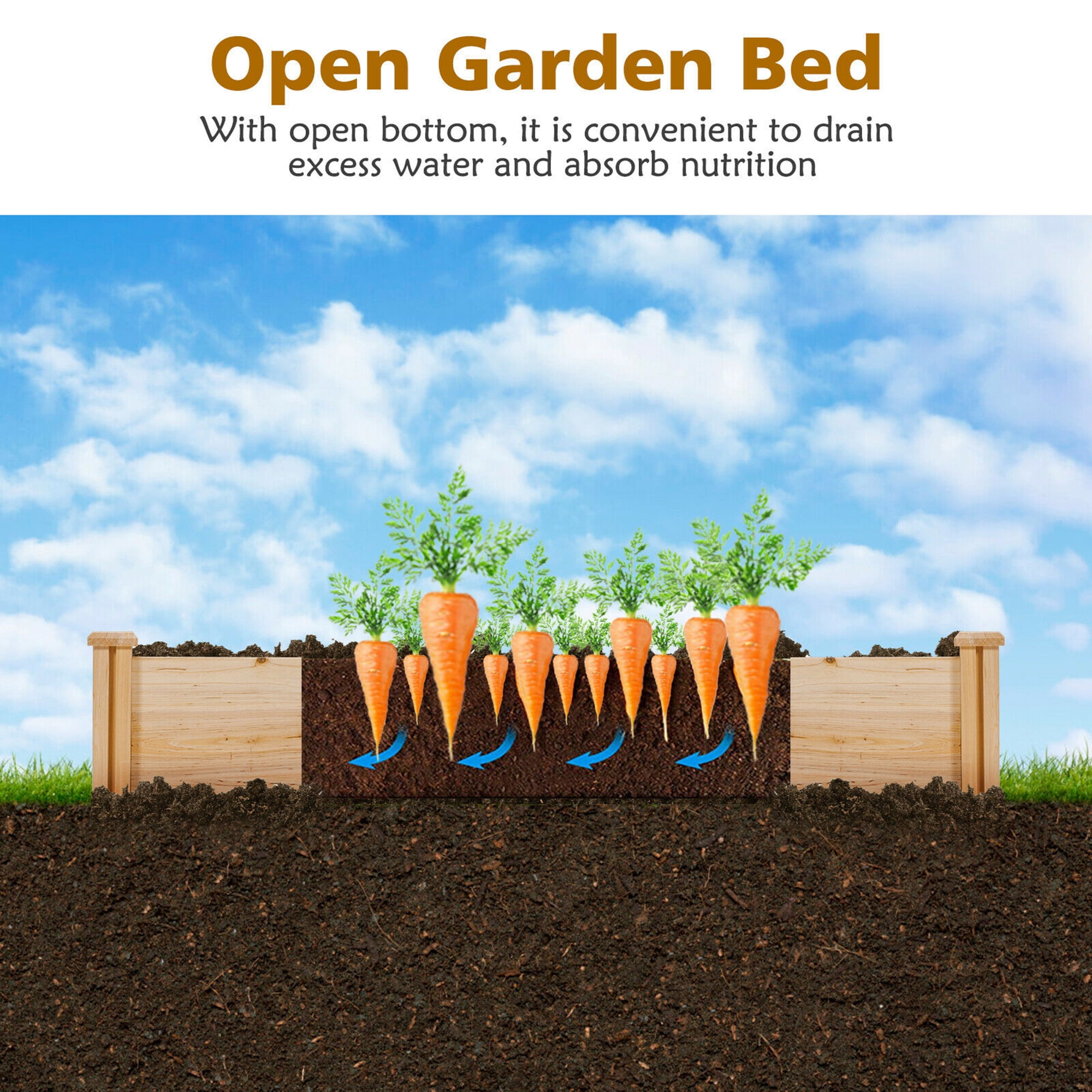 Gymax Raised Garden Bed 92.5x95x11in Wooden Garden Box Planter Container U-Shaped Bed