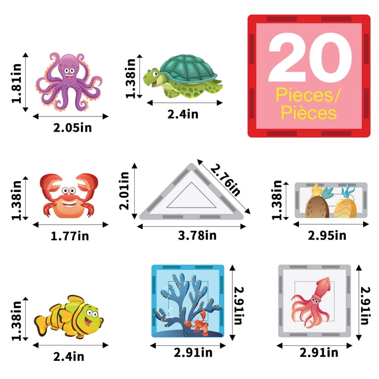 PicassoTiles Magnetic Tiles for Kids – 20 PCS Aquarium Marine