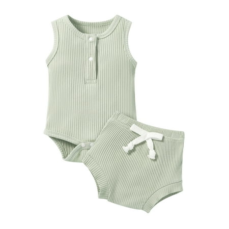 

Infant Baby Girls Boys Suit Solid Color Sleeveless Triangle Romper Tops High Waist Bowknot Shorts