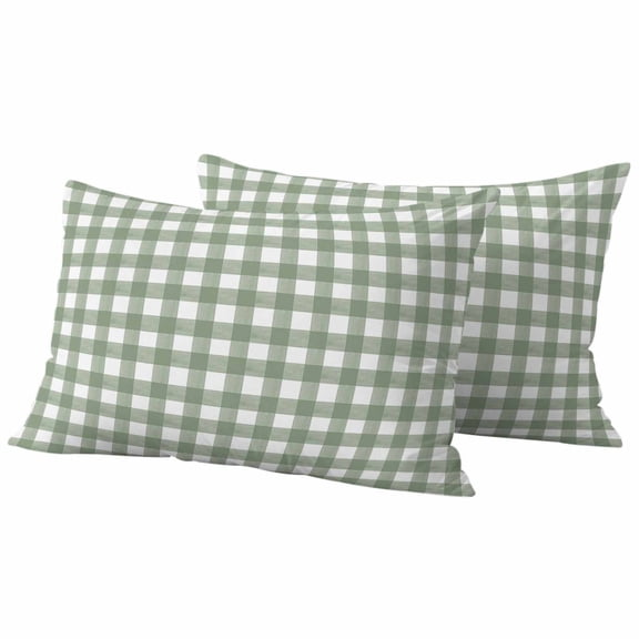Sage Green Buffalo Plaid Outdoor Pillow Covers, Waterproof Decorative Throw Pillowcases Set of 2, Farmhouse Green White Checkered Couch Cushion Cases with Zipper for Outside Patio Garden Sofa 20"x12"