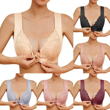 LUOGENLI Bras for Women Wirefree 6 Pack Womens No Steel Ring French Womens Front Close Bra T Back Plus Size Seamless Unlined Bra for Large Bust Bras for Women Wirefree Full Coverage XXXXL
