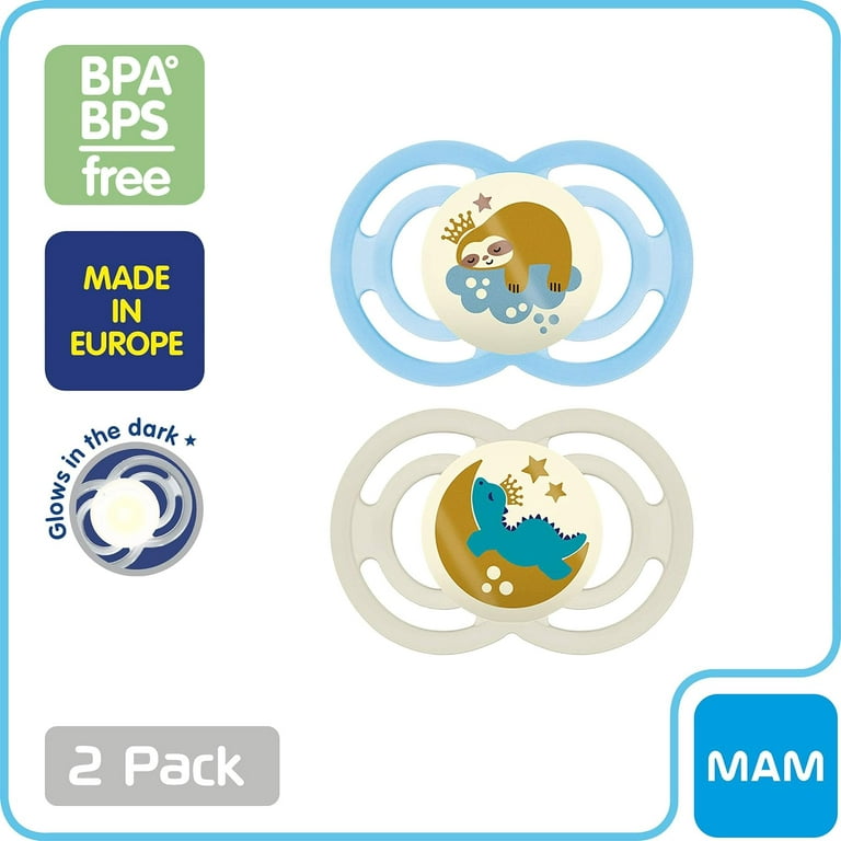 MAM Perfect Night Baby Pacifier, Patented Nipple, Glows in the Dark,  Unisex, 16+, 2 count (Pack of 1)
