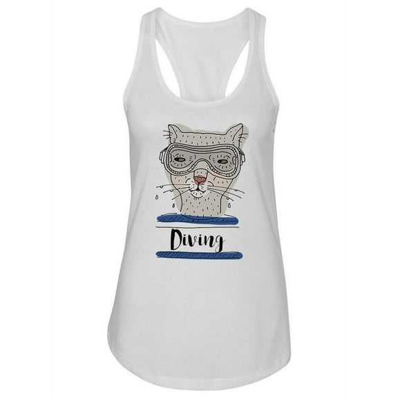 Diving Cute Cat Design Tank Women -Image by Shutterstock, Female Medium