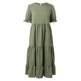thumbnail image 4 of GHSOHS Black Dresses for Women Vintage Cotton Dress Womens Summer Ruffle Puff Sleeve High Waist Midi Casual Boho Dress Party Dresses Work Vacation Casual Dress Green Elegant Dresses for Women,L, 4 of 5