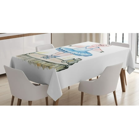 

Ambesonne Ballerina Tablecloth Rectangular Table Cover Pig with Outfit on Stage 52 x70 Multicolor