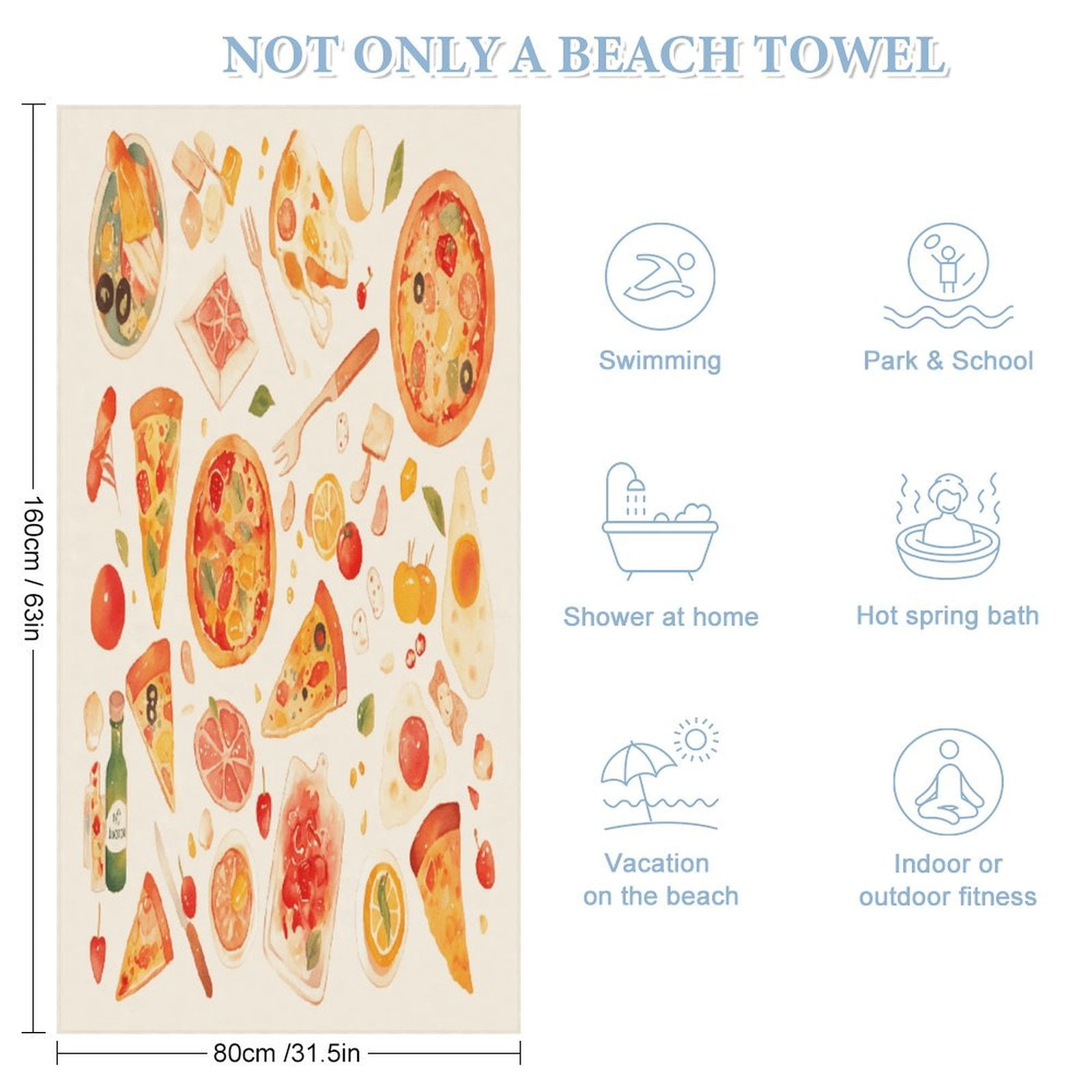 Delicious Pizza Burger Beach Towel – with A Unique Design, Extra Large,XL (32”x 63”) for Kids & Adults