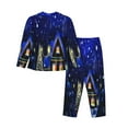 thumbnail image 2 of Kll Christmas Night Print Women'S Long Sleeve Pajamas With Pants Sleepwear Loungewear 2 Set-Small, 2 of 9