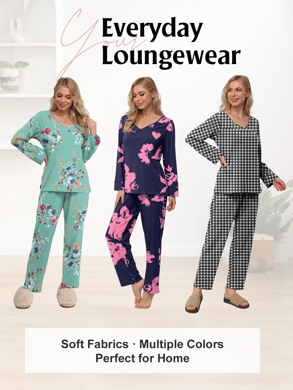 Women's Pajamas Set Long Sleeve Shirts and Long Pants 2 Piece Pjs Sleepwear with Pockets