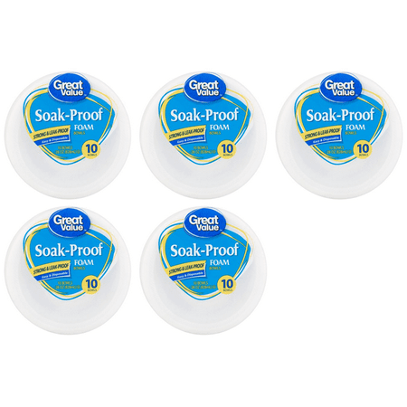 - (5 Pack) Great Value Soak-Proof Foam Bowls, 10 count