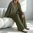 thumbnail image 4 of Iyufng Womens Two Piece Sets Loose Round Neck Long Sleeve Tops Elastic Waist Wide Leg Pants Loungewear Sets, 4 of 7