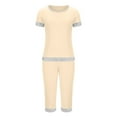 thumbnail image 4 of Women Outfits Sets Short Sleeve Round-Neck Blouses & Shirts Sets Women's Casual Loose Solid Round Neck Short Sleeve Capris Home Set Pajamas and Pajamas Two Piece Summer Outfits Beige xl, 4 of 9