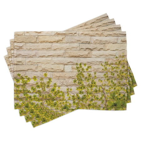 

Brick Wall Placemats Set of 4 Ground Creepy Climbing Wood Ivy Plant Leaf on Brick Wall Nature Flower Invasion Washable Fabric Place Mats for Dining Room Kitchen Table Decor Green White by Ambesonne