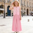 thumbnail image 2 of MEZZALL Kids Girls O-Neck Vest With Wide Leg Pleated Pants Fashionable Two Piece Outfit For Toddler Kid Versatile Children Clothes Sets, 2 of 9