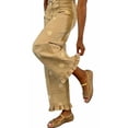 thumbnail image 6 of sicmoss Women's Khaki Cotton Barrel Jeans Y2K Wide Leg Baggy Ruffle Hem with Pockets, 6 of 7