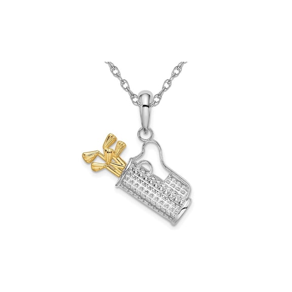 Sterling Silver Golf Bag with Clubs Charm Pendant Necklace with Chain for Men