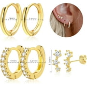 Bavsenic Small Gold Hoop Earrings for Women, 14k Gold Plated Dainty Hypoallergenic Multiple Stud Earrings Set, Trendy Cartilage Earring Gold Jewelry Gift